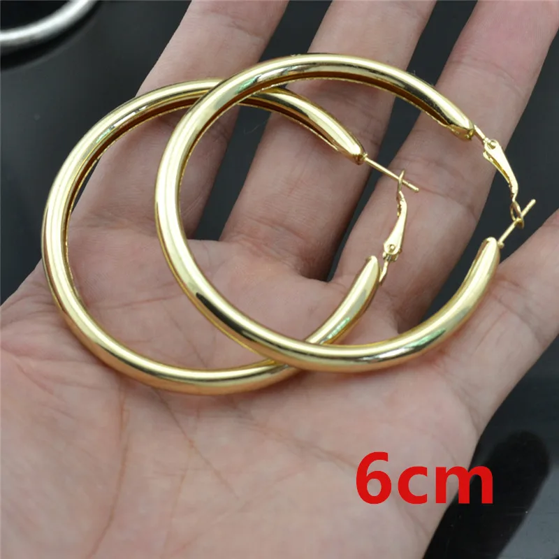 gold diameter 6cm Простой серебряный золотой большой круг обруч серьги для женщин Диаметр 3-9 см индивидуальность Панк tide модели дикие Молодежные женские серьги - Окраска металла: gold diameter 6cm