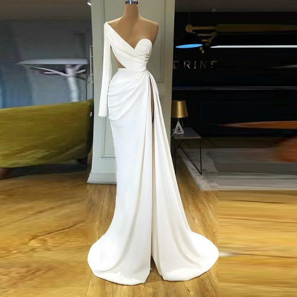Красивые вечерние платья в арабском стиле, Vestidos De Festa, многоуровневые платья на одно плечо для выпускного вечера, цвета слоновой кости, abiye robe de soiree