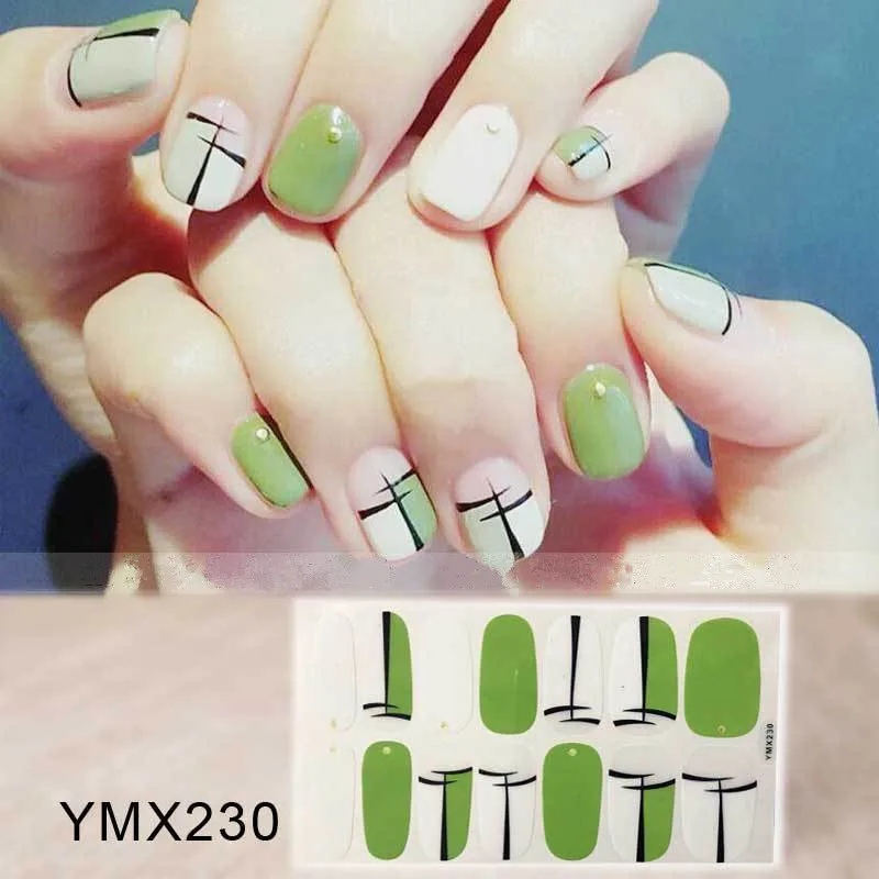 YMX-230 14 стикеров/листов, модные наклейки для ногтей, смешанный дизайн, самоклеющиеся Фольга для ногтей, 3D наклейки, украшения для ногтей, салон - Цвет: YMX-230