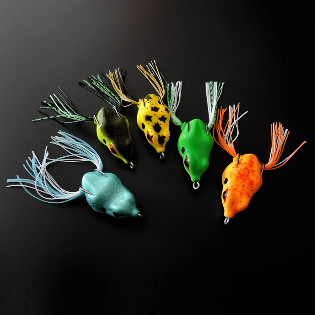 Iscas de Pesca Caixa Macio Sapo Ganchos Duplos 10g Topo Água Ray Artificial Manivela Suave Isca Pesca Equipamento 5 Pçs - 55mm 3 Cheap Iscas artificiais
