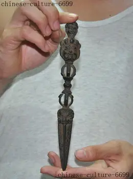 

christmas 8" Old Tibet Buddhsim Bronze Mahakala Buddha Exorcism Dagger Phurpa Vajra Dorje halloween