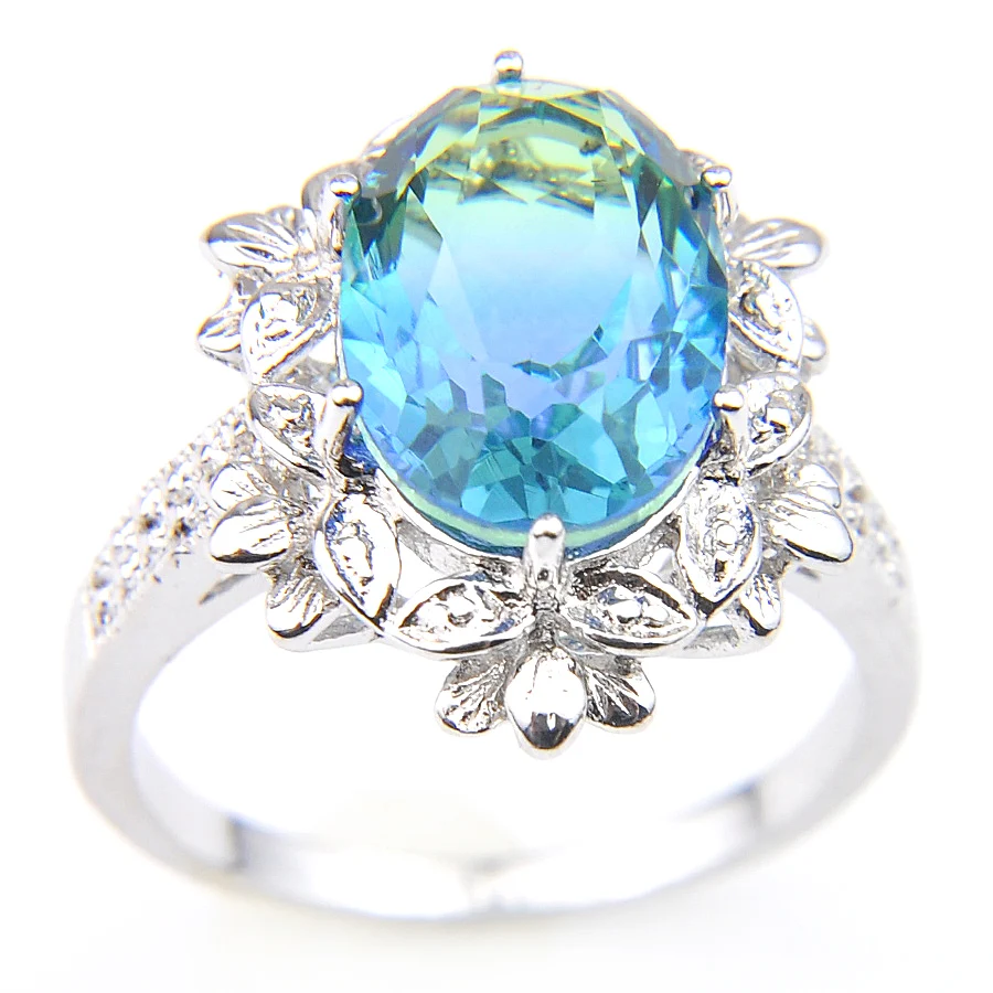 Luckyshine серебряные кольца 925 для женщин цветные овальные двухцветные турмалиновые