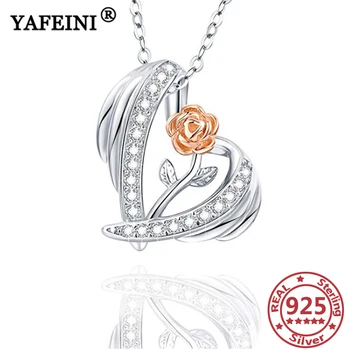 شراءYAFEINI 925 Sterling Silver Heart Rose Pendant Necklaces Cubic Zircon Silver Chains 925 Valentine's Day Gifts Mother's Day Gifts