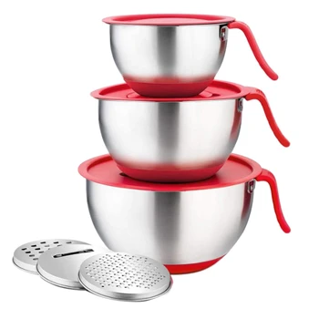 

Stainless Steel Mixing Bowl Set for Kitchen Mix Cook Bake Prep,Mixing Bowls with Lids & Grater Attachments-1.5/3/5 QT