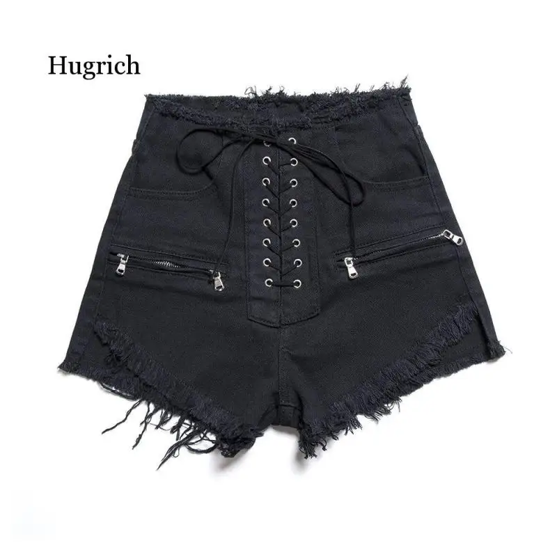 Women Stylish Summer Denim Shorts Lace Up High Waist Pockets Female Casual Streetwear White Short Jeans 2021
