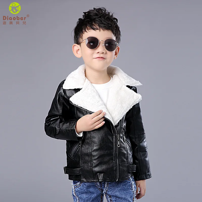 

BOY'S Leather Jacket Coat New Style Children Leather Jacket Winter Big Boy Casual Brushed And Thick Childrenswear