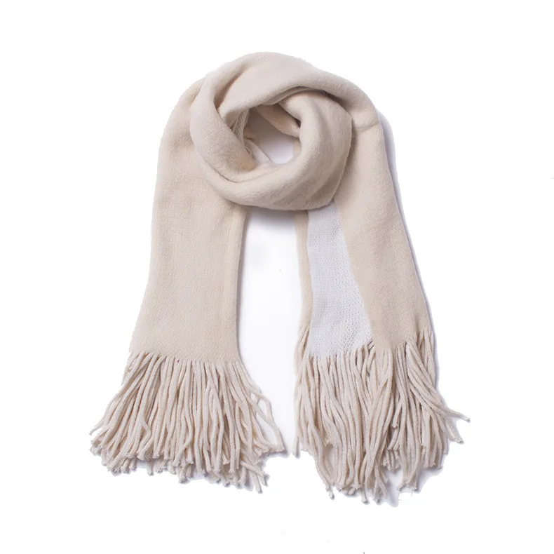 Beige white Зимний уплотненный шарф, Женский кашемировый шарф, двухсторонний женский шарф, шарфы с кисточками, мягкий теплый палантин - Цвет: Beige white