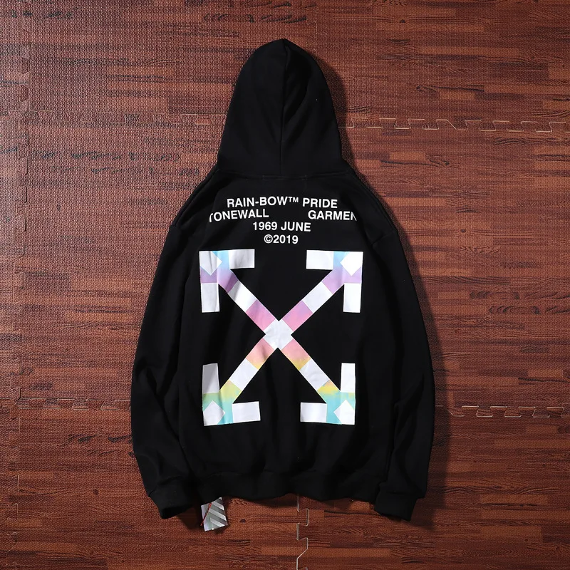 

19SS OFF WHITE streetwear color arrow autumn winter hooded sweater men womens hoodie coats