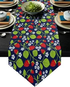 

Fruit Strawberry Green Leaf Flower Table Runner Home Party Dining Table Decorative Wedding Table Decor Flower Cake Tablecloth
