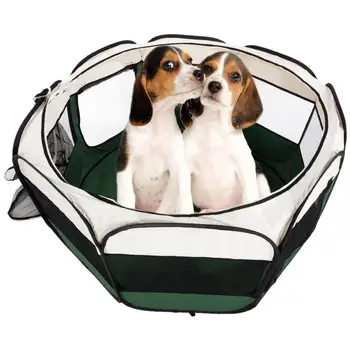 

45inch 600D Oxford Cloth & Mesh Portable Foldable Pet Playpen Fence With Eight Panels 46cm x 59cm Green