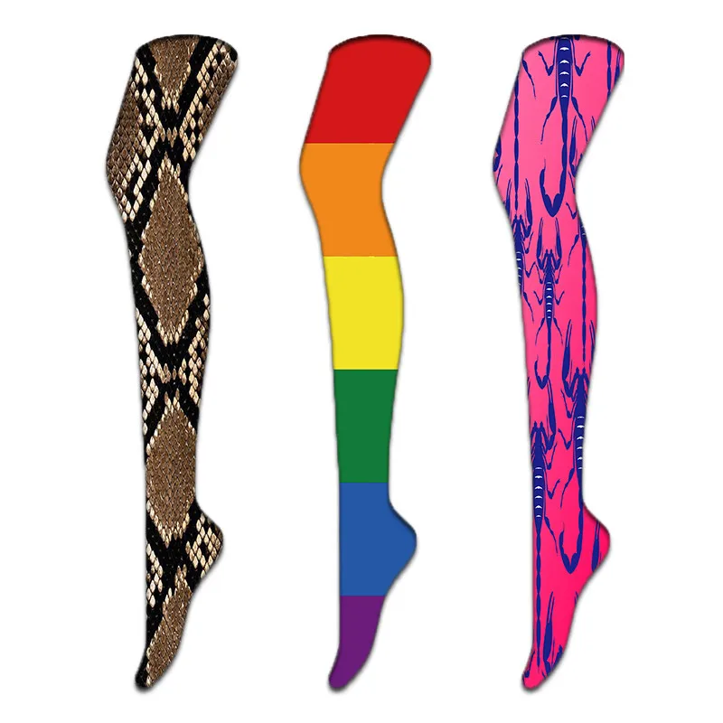 Модные сексуальные женские чулки, новинка, длинные носки с принтом, чулки выше колена, женские чулки, 5SW29