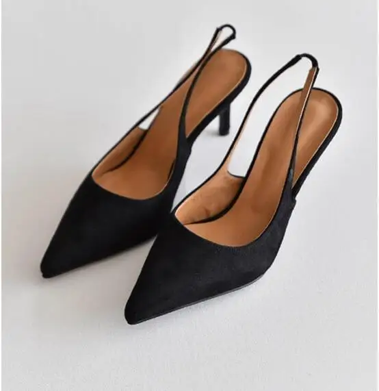 

2019 New Commuter Women's Shoes Series Fashion Fuede Leather Gentle Elegant Pointed Stiletto Women's Slingback Shoes 4colors