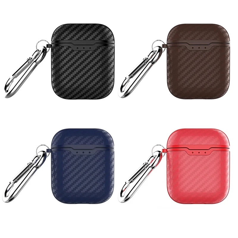 

For Air Pods Case Luxury Carbon Fiber Pattern Silicon Protect Case Fundas For Airpods 2 Case Cover With Anti-Lost Hook Para