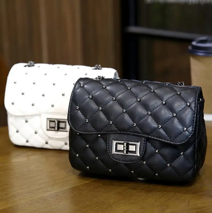 

Spring New Vintage Rivet Small Square Crossbody Bags Mini Women Handbag Lock Pu Leather Chain Shoulder Bag Woman Messeng Bags