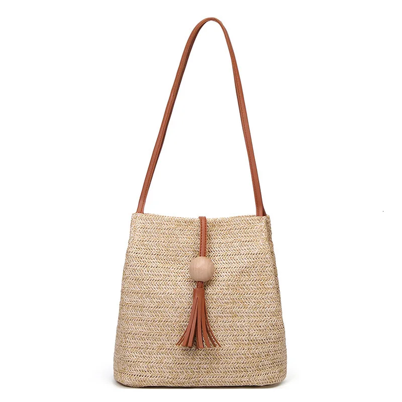 

Straw Plaited Article Package Official Website Ins Summer Weaving Bucket Type Tassels Muqiu Single Shoulder Satchel