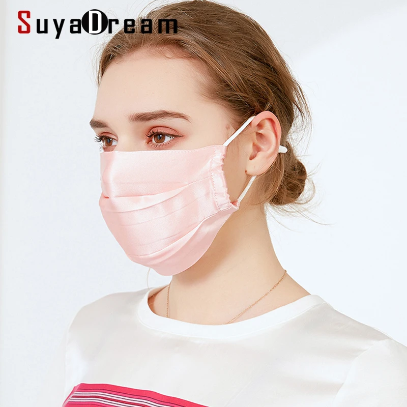 SuyaDream Women Silk Mask Natural Silk UV Protection Adult Face Mask for Women and Men Outdoor Washable