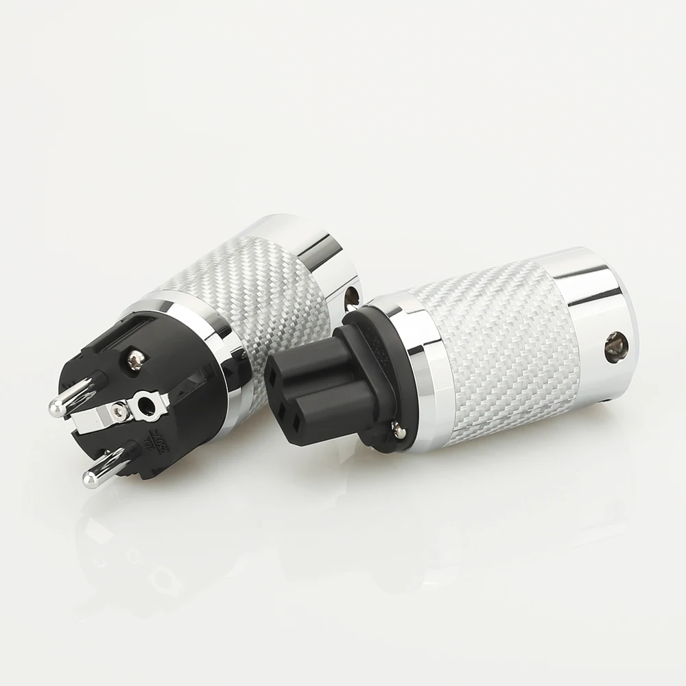 Fibra de Carbono Power para Adaptador de Extensão do Cabo de Alimentação Hifi Áudio Schuko ue Rhodium ac Plug Diy 1 Par - Image 5