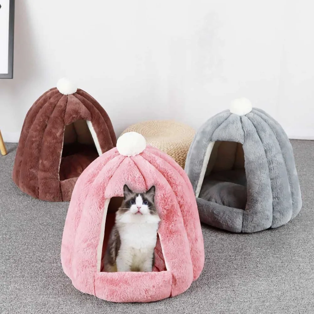 Милый кошачий домик-подстилка для кошек складной домик для домашних животных и кровать для собак и кошек Зимний мягкий плюшевый коврик для питомника теплый спальный мешок Подушка для щенка