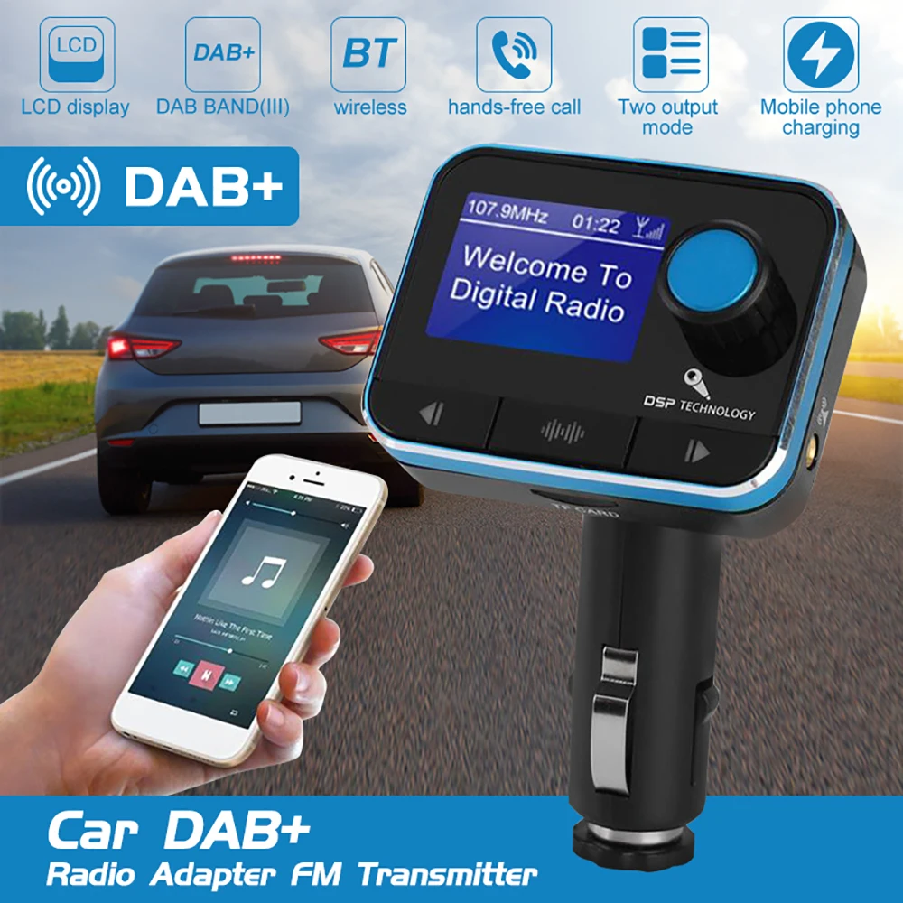 Car DAB Digital Radio Receiver Adapter Bluetooth Hands-Free Call FM Transmitters