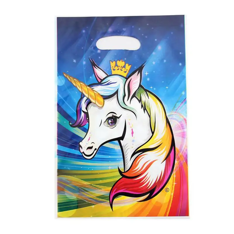 Unicorn 20 шт./лот, с днем рождения, на вечеринку, бабочка, цветок, мультфильм, тема, Лут, сумка для детского душа, для украшения девочек, сувениры, пластиковые подарочные сумки - Цвет: Unicorn
