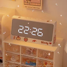 W&G Ins Digital Clock Table Clock Snooze Alarm Cute Silent Mirror Clock Student Desktop LED Clock Electronic Clock for Children