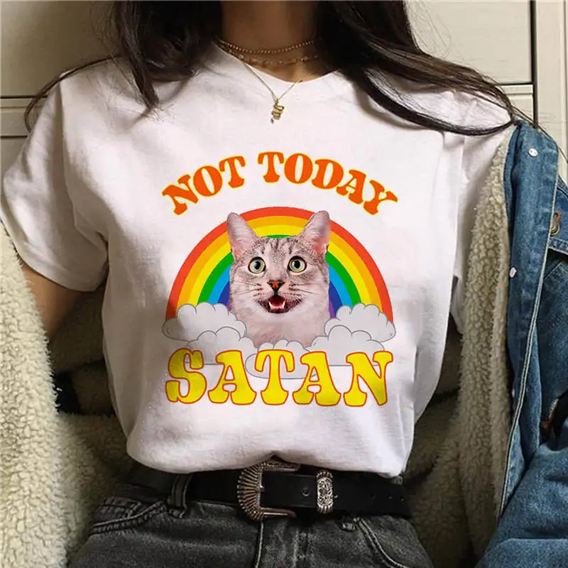 22 Новинка, футболка с надписью Nope Not Today satan, Harajuku, графическая футболка, Ullzang, милый кот, футболки - Цвет: 22