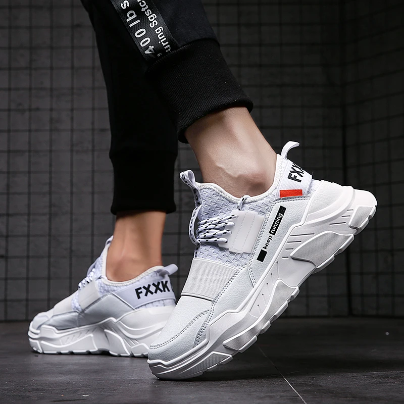 

2019 White Male Lace-up Men Sneakers Mens Non Slip Comfortable Casual Shoes Mesh Sneakers Breathable Outdoor Walking Shoes