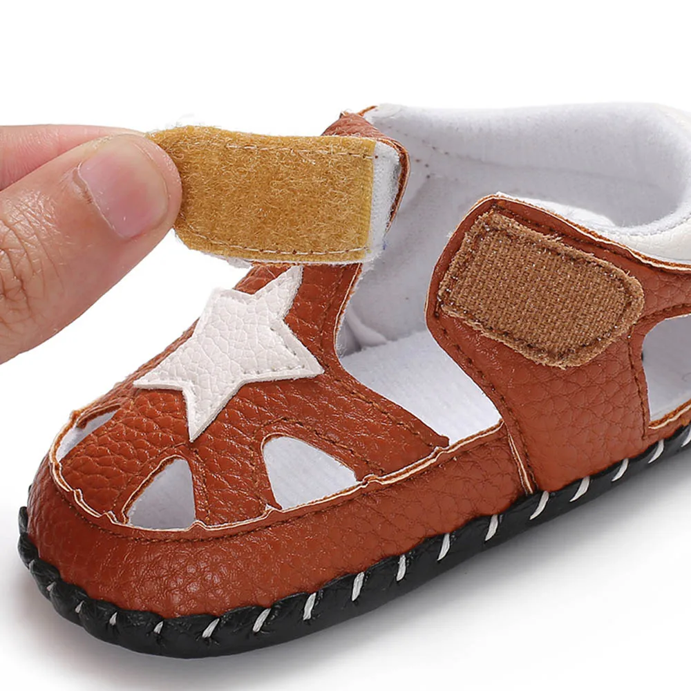 Summer Baby Soft Bottom Shoes Boys Girls Sailor Breathable Sandals Baby Toe Cap Covering Boys PU Leather Sneakers