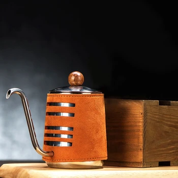 

High Grade Stainless Steel Hand Drip Kettle With Extra Narrowed Gooseneck Spout and Synthetic Leather Wrapping 300ml