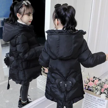 

Children's Embroidered Cotton Padded Coat Girls Hooded Lace Butterfly Jackets Kids Princess Thickening Warm Outwear