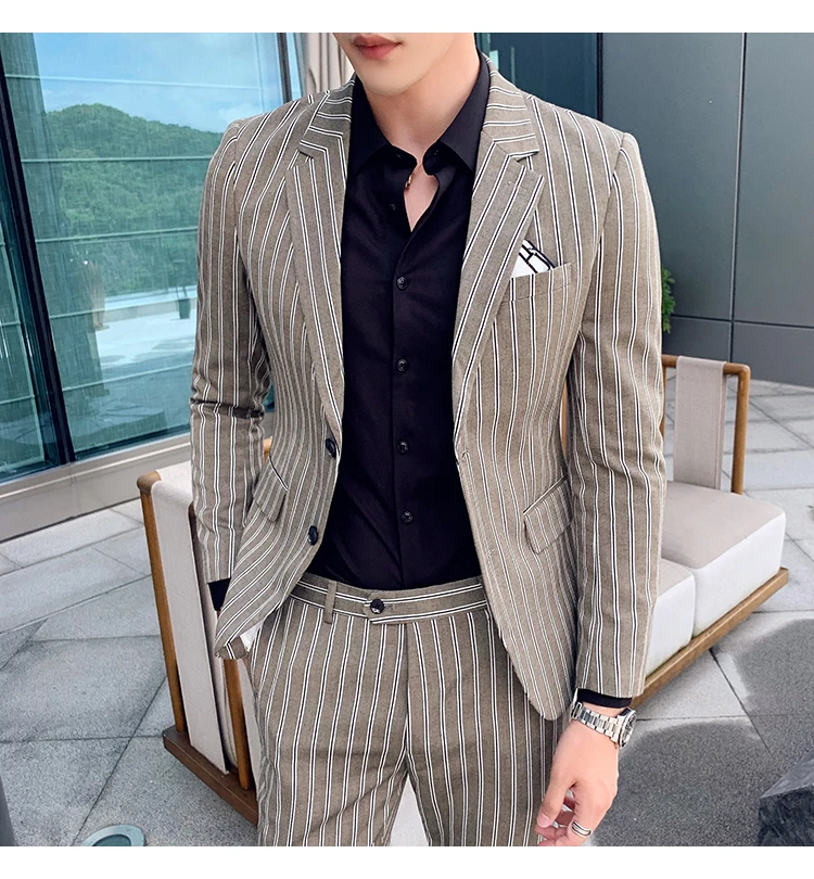 trajes para hombre мужские костюмы наборы костюм жениха деловая повседневная одежда костюмы для выпускного вечера полосатые Дизайнерские мужские модные пальто брюки 2 шт
