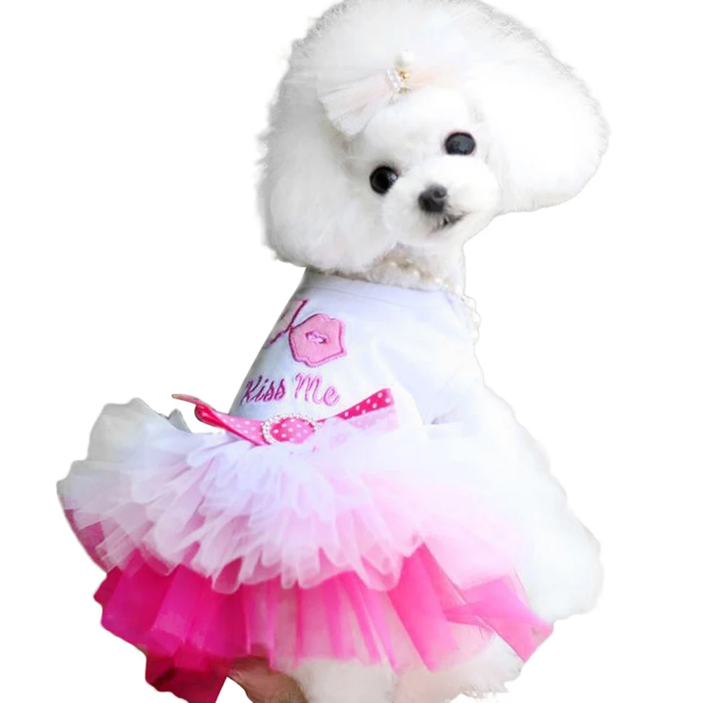 Hot Sale Summer Pet Dog Puppy Lip Dress Clothes T-shirt Breathable Lace Costume