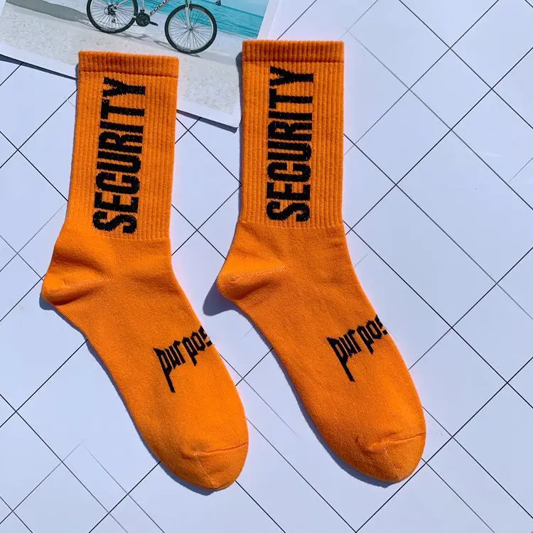 SECURITY Orange Взрослые Унисекс носки до середины икры охранник полицейский армия опасная защита для защиты от рук, готический дизайн, атака, опасность, носки - Цвет: SECURITY Orange