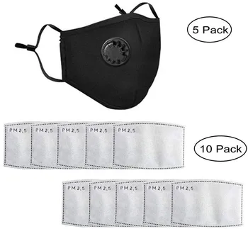 

5PC Unisex Cotton Face Mask Respirator Washable Reusable Mouth Masks With 10Pcs Activated Carbon Filter Mask for Men Women