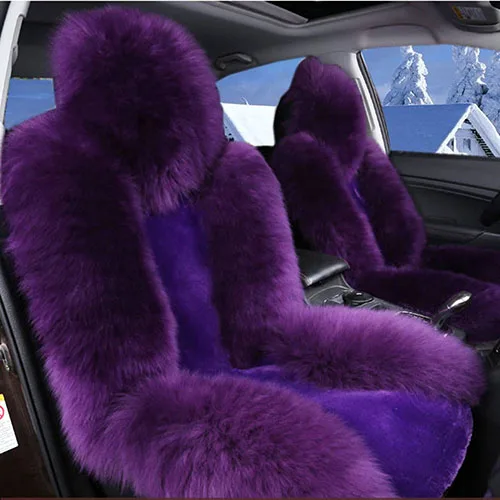 Purple Австралийский чехол для сиденья из натуральной шерсти, 12 цветов, зимняя подушка для автомобиля, 5 сидений, чехол для автомобиля, для России - Название цвета: Purple
