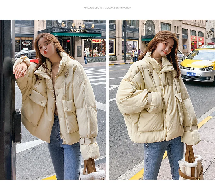 New Style Short Cotton Coat Women's Winter Stand Collar down Coat Korean-style Loose-Fit Students Versatile Cotton-padded J