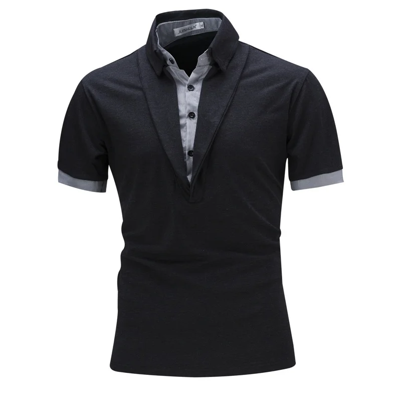 Dark grey ZOGAA, брендовая мужская рубашка поло, мужская деловая Повседневная Однотонная рубашка поло, короткий рукав, пуговица, высокое качество, хлопок, лацканы, поло, топы - Цвет: Dark grey