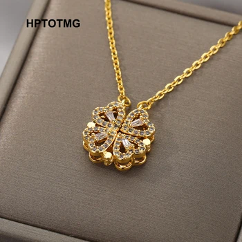 여성용 빈티지 럭키 네잎 클로버 목걸이, 고스 러브 하트 펜던트 초커, 체인 목걸이, 스테인리스 스틸 주얼리 선물