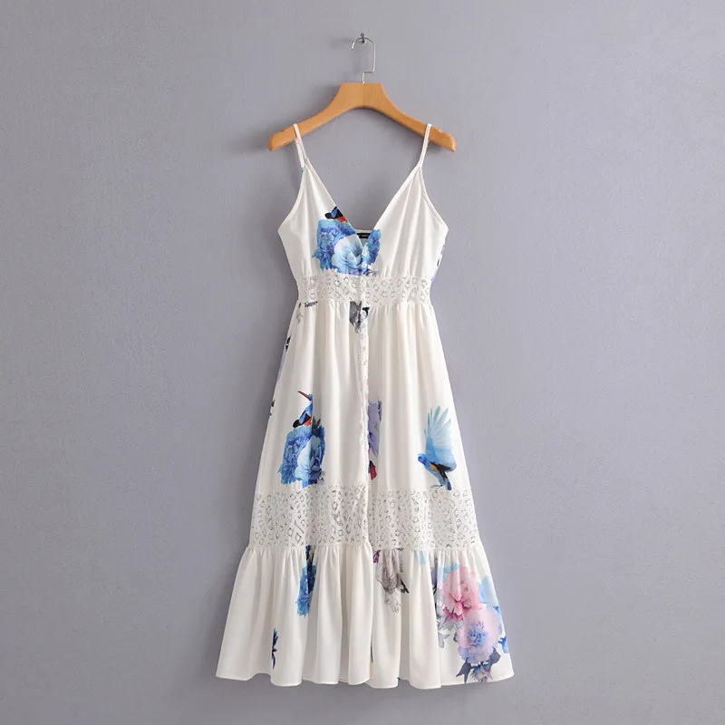 

2018 Spring And Summer Fashion WOMEN'S Dress Printed Parquet Side Beach Skirt High-waisted Dress 1469