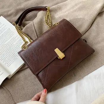 

Burminsa Spring Chain Strap Shoulder Bags For Women Unique Square Lock Design Clutch High Quality Soft Small Crossbody Bags 2020