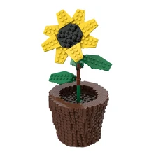 

MOC Flowers Sunflower Potted Plants Building Blocks Kit Home Decoration Sun Turnsole Grass Blossom Bricks Toys For Children Gift