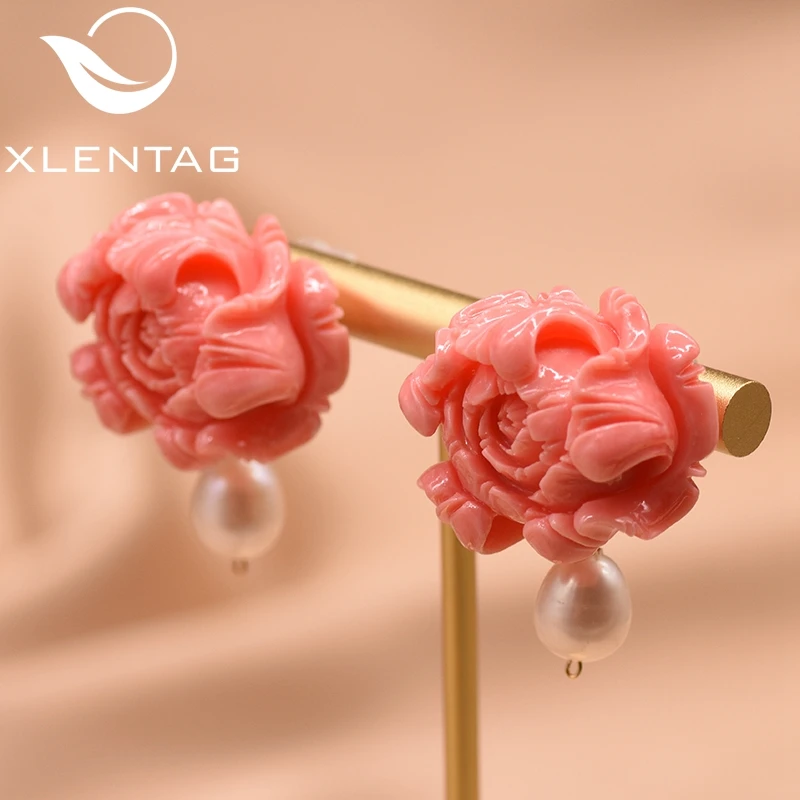 Женские серьги капельки XlentAg красный коралл цветок жемчужные для влюбленных