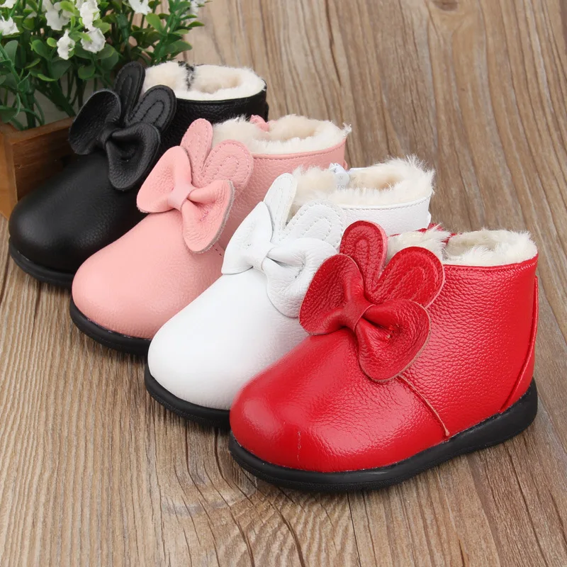 Г. Зимняя хлопковая обувь для маленьких девочек зимние ботинки для девочек 1-2-3 лет обувь из натуральной кожи с бантом для первых ходунков