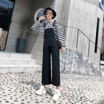 

2020 Season Loose Slim Jeans Female Age Reduction Little Man Leisure Straight Cylinder Bib