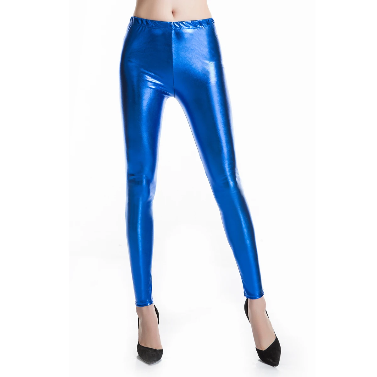 Sexy Wet Look Shiny Metallic Stretch Leggings Women,Grey,M