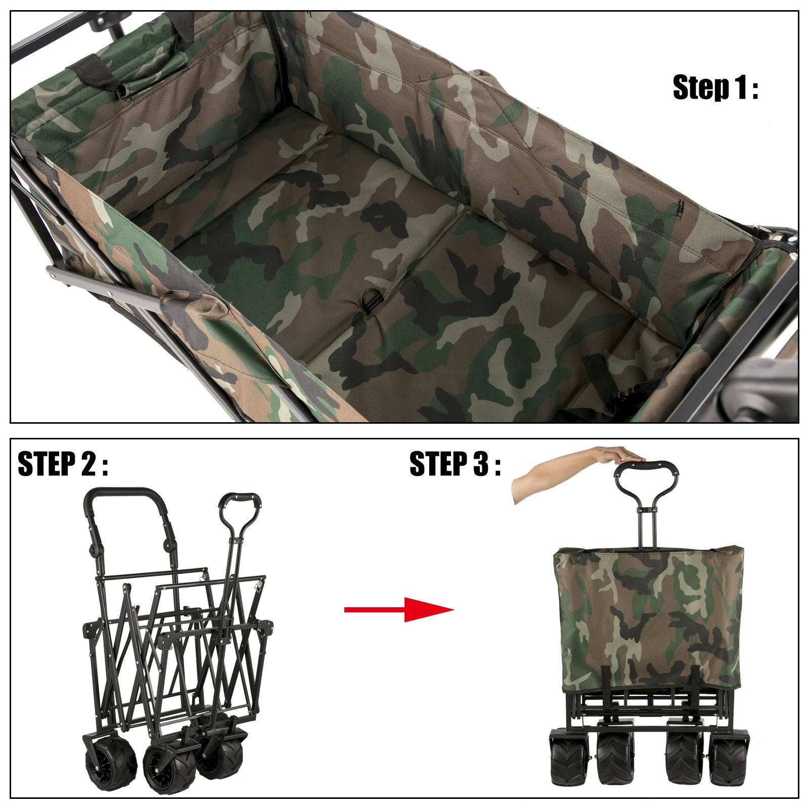 VEVOR 7In Wheel Folding Wagon Cart 220.5 Capacity W/ Adjustable Handle Pull Oxford Cloth Collapsible Outdoor Garden Trolley Cart