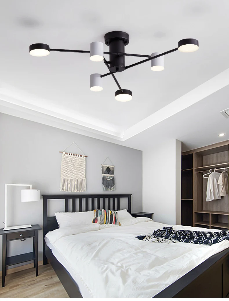 Conduziu a Lâmpada do Candelabro de Teto Nórdico Moderno Sala Estar Quarto Jantar Cozinha Loft Ramo Preto Luminária 6 Luzes e Iluminação