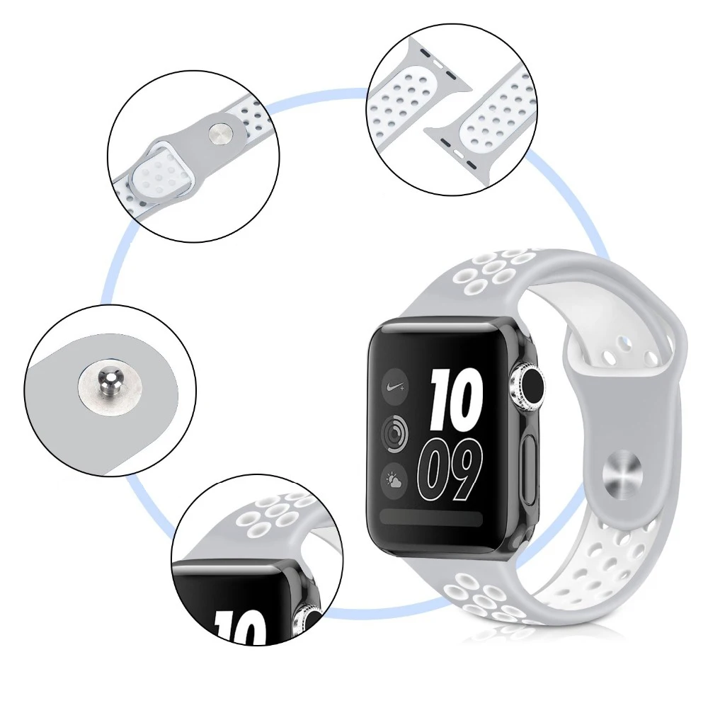 Дышащий спортивный ремешок для наручных часов Apple watch5 4 44/40 мм Nike кремниевый
