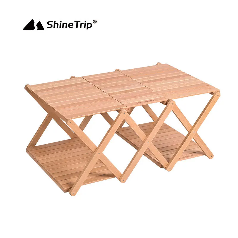 Outdoor 4 Layer Variable Row ​Camping Picnic Storage Rack Portable Foldable multi-layer Shelf Wood Cookware Rack Folding Table