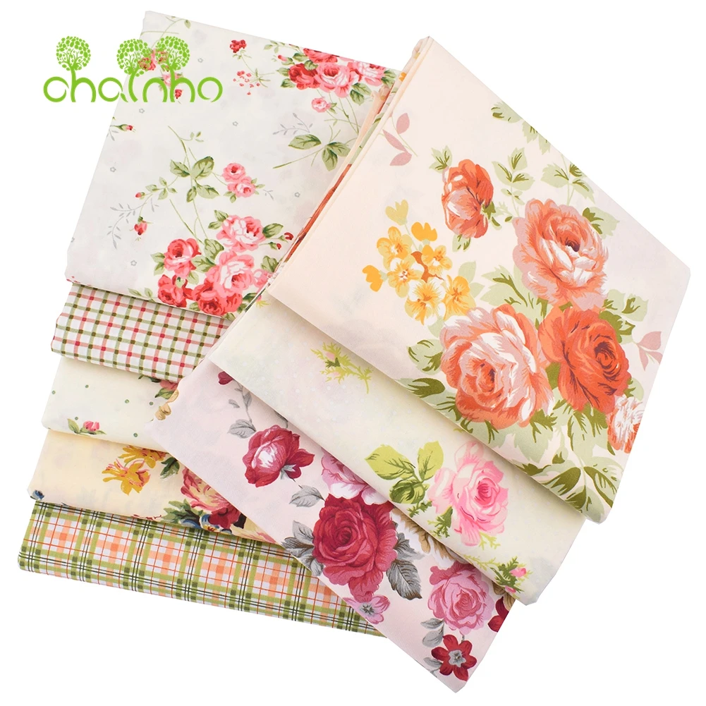 Printed Twill Weave Cotton Fabric Patchwork Cloth DIY Handmade Sewing Quilting Material Rose Series 2 Sizes